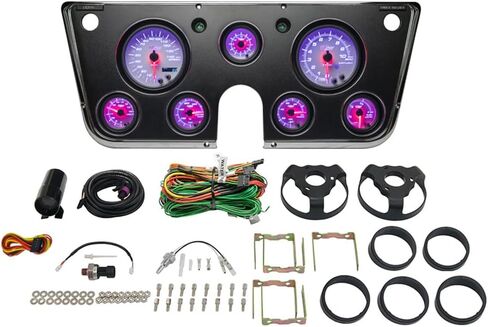 GlowShift 7-Gauge Cluster Package Compatible with Chevy C10 1967-1972 - White 7 Color Speedometer, Tach, Oil Pressure, Water Temp, Fuel Level, Clock & Volt Gauges - Direct Fit Dashboard Panel Pod in Saudi Arabia