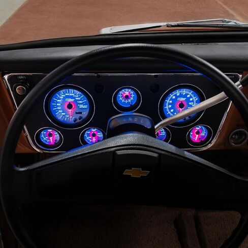 GlowShift 7-Gauge Cluster Package Compatible with Chevy C10 1967-1972 - White 7 Color Speedometer, Tach, Oil Pressure, Water Temp, Fuel Level, Clock & Volt Gauges - Direct Fit Dashboard Panel Pod in Saudi Arabia
