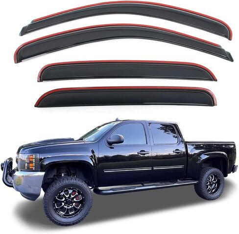 in Channel Window Visor Deflectors, Compatible with 2007-2013 Chevy Silverado GMC Sierra 1500 & 2008-2014 2500 3500 HD Crew Cab, Acrylic Smoke/Tinted Slim Style Window Rain Guards, 4 PCS in Saudi Arabia