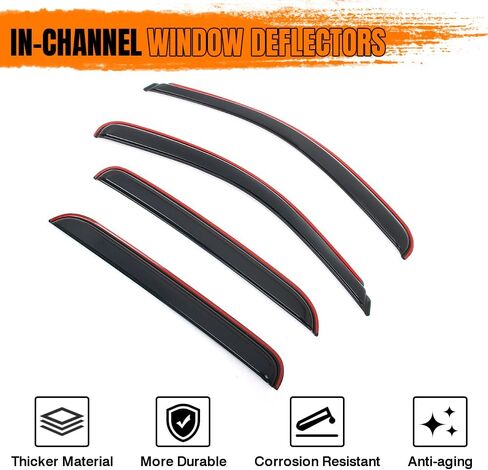 in Channel Window Visor Deflectors, Compatible with 2007-2013 Chevy Silverado GMC Sierra 1500 & 2008-2014 2500 3500 HD Crew Cab, Acrylic Smoke/Tinted Slim Style Window Rain Guards, 4 PCS in Saudi Arabia