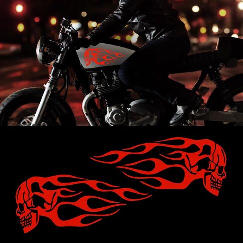TOMALL 2pcs Skull Flame Reflective Stickers for Car Motorcycle Tank Vinyl Racing Sports Flame Stripe Decal for Golf Cart Off-Road Vehicles Motorcycles Bike Skateboard Laptop DIY Decoration (Red) in Saudi Arabia