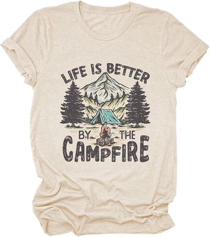 Camping Shirt Women Life is Better by The Campfire T-Shirt Funny Camper Camp Lover Casual Graphic Tee Top Crewneck in Saudi Arabia