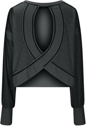 Open Back Workout Tops for Women Long Sleeve Athletic Shirts Y2k Backless Yoga Running Tshirt Slouchy Crop Gym Tees in Saudi Arabia