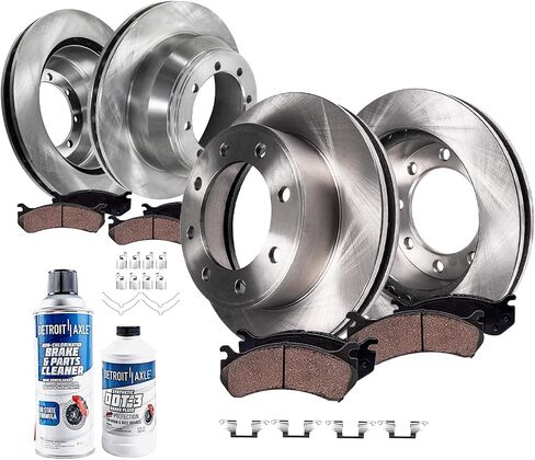 Detroit Axle-مجموعة الفرامل لـ 4WD 1999-2004 Ford F-350 Super Duty [العجلة الخلفية المزدوجة] دوارات الفرامل الأمامية والخلفية الفرامل السيراميك 2000 2001 2002 2003 استبدال: 13.03 "بوصة دوار أمامي بوصة in Saudi Arabia