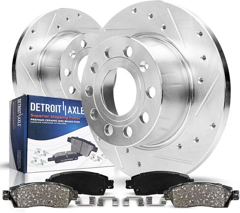 Detroit Axle - REAR Brake Kit for 2005-10 Volkswagen Jetta 06-09 Rabbit Drilled & Slotted Disc Brake Rotors Ceramic Brakes Pads 2006 2007 2008 2009 Replacement: 10.24" inch Rotor in Saudi Arabia