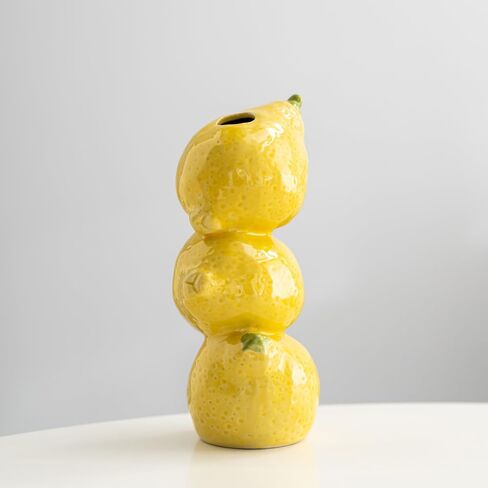 Modern Mediterranean Style Decorative 3D Lemon Shape Yellow Ceramic Flower Vase Table Centerpieces for Home Kitchen Decor and Housewarming Gift in Saudi Arabia
