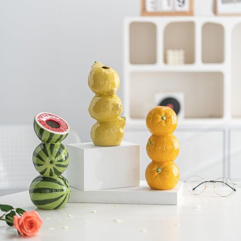 Modern Mediterranean Style Decorative 3D Lemon Shape Yellow Ceramic Flower Vase Table Centerpieces for Home Kitchen Decor and Housewarming Gift in Saudi Arabia