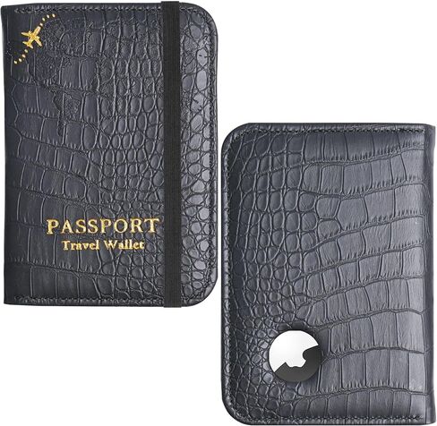 Passport Holder with Airtag Slot, Airtag Passport Wallet for Men Women, Slim Leather Passport Holder Case Family for Travel Anti-Lost(1-Lichee Black) in Saudi Arabia