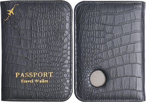 Passport Holder with Airtag Slot, Airtag Passport Wallet for Men Women, Slim Leather Passport Holder Case Family for Travel Anti-Lost(1-Lichee Black) in Saudi Arabia
