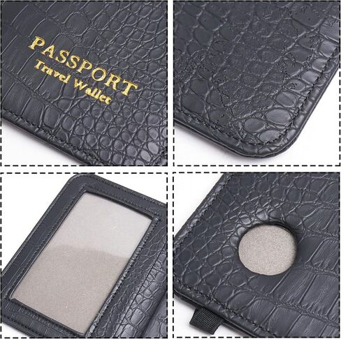 Passport Holder with Airtag Slot, Airtag Passport Wallet for Men Women, Slim Leather Passport Holder Case Family for Travel Anti-Lost(1-Lichee Black) in Saudi Arabia