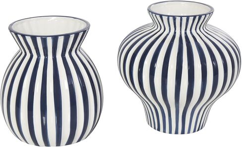 Deco 79 Ceramic Decorative Vase Striped Rounded Centerpiece Vases with Varying Shapes, Set of 2 Flower Vases for Home Decoration 8", 8" H, Blue in Saudi Arabia