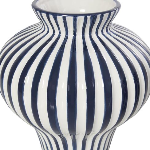 Deco 79 Ceramic Decorative Vase Striped Rounded Centerpiece Vases with Varying Shapes, Set of 2 Flower Vases for Home Decoration 8", 8" H, Blue in Saudi Arabia