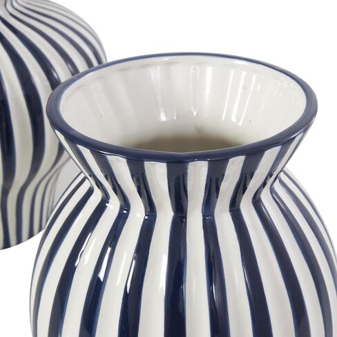 Deco 79 Ceramic Decorative Vase Striped Rounded Centerpiece Vases with Varying Shapes, Set of 2 Flower Vases for Home Decoration 8", 8" H, Blue in Saudi Arabia