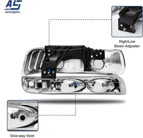 AS Headlight Assembly Compatible with 1999 2000 2001 2002 Chevy Silverado 1500 2500/2000-2006 Suburban 1500HD 2500HD Tahoe Headlamp withChrome Housing Amber Reflector Clear Lens in Kuwait