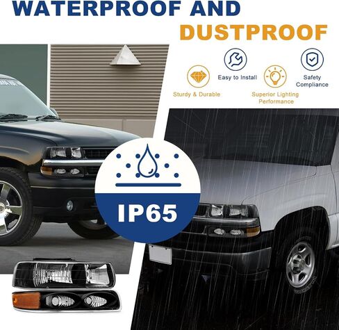 AS Headlight Assembly Compatible with 1999 2000 2001 2002 Chevy Silverado 1500 2500/2000-2006 Suburban 1500HD 2500HD Tahoe Headlamp withChrome Housing Amber Reflector Clear Lens in Kuwait
