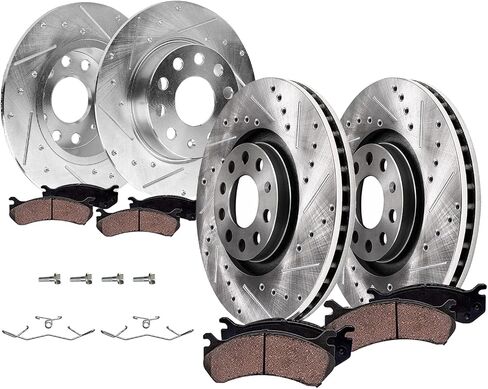 Detroit Axle - 1.4L Brake Kit for Volkswagen 2019 2020 Jetta 11.34 inch Front and 10.71 inch Rear Drilled Slotted Brake Rotors Ceramic Brakes Pads Replacement in Kuwait
