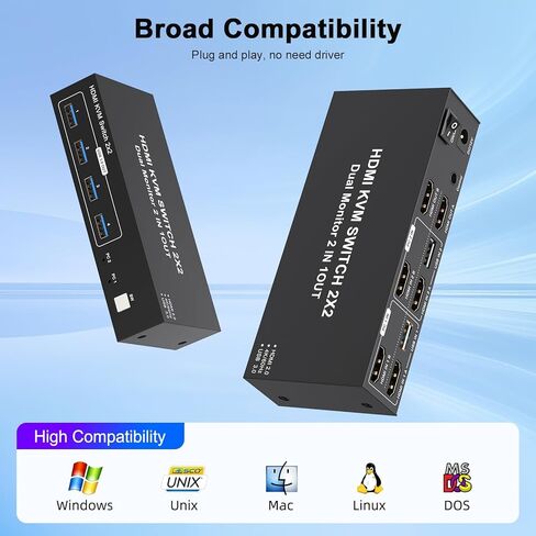 KVM Switch 2 Sonitors 2 Computers HDMI USB3.0 ، 4K@60Hz KVM مفاتيح لجهاز كمبيوتر 2 مشاركة 2 طابعة/ماسحة ماسحة لوحة مفاتيح ، مع EDID/HDCP Adaptive ، 2USB Cabler و Desktop Controller in Kuwait
