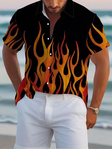 Men's Hawaiian Shirts Short Sleeve Beach Tropical Button-Down Shirt for Men in Kuwait