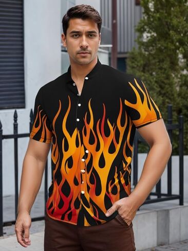 Men's Hawaiian Shirts Short Sleeve Beach Tropical Button-Down Shirt for Men in Kuwait