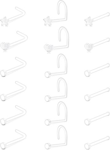 FECTAS 18G 20G Clear Nose Studs for Work Bioflex Plastic Nose Rings for surgery Nostril Piercing Retainers Star Heart Flat Top in Saudi Arabia