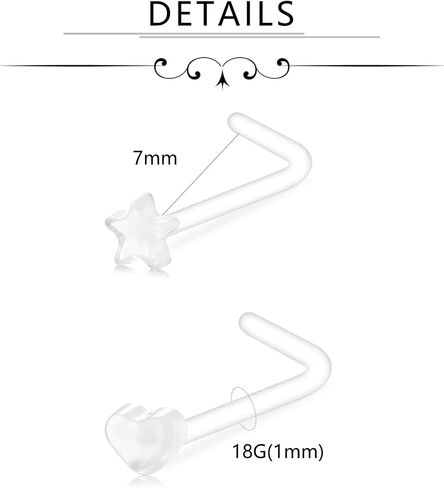 FECTAS 18G 20G Clear Nose Studs for Work Bioflex Plastic Nose Rings for surgery Nostril Piercing Retainers Star Heart Flat Top in Saudi Arabia