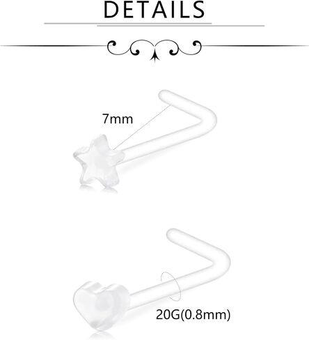 FECTAS 18G 20G Clear Nose Studs for Work Bioflex Plastic Nose Rings for surgery Nostril Piercing Retainers Star Heart Flat Top in Saudi Arabia