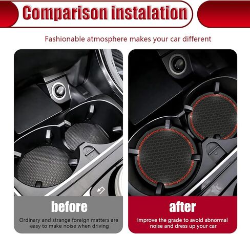 2 PCS Bling Car 2.75" Coaster, Flexible PVC Diamond-Encrusted Shiny Cup Holder Decoration, Honeycomb Non-Slip Shock-Absorbing Round Coaster, Universal for Car Interior Accessory (Black & Red) in Saudi Arabia
