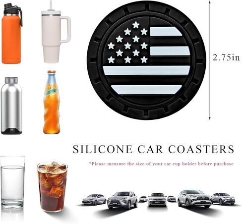 4 PCS CAR CUP COPTERS ، 2.75 بوصة عالمية غير قابلة للانزلاق ، إدراج العلم الأمريكي لحاملي أكواب السيارات ، حصيرة شرب السيارات المقاومة للصدمات للرجال ، ديكور السيارة الداخلية (أسود) in Kuwait