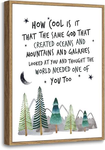 Howwii Inspirational Wall Art for Nursery Mountain Decor ، نفس إله الخلق الديكور المسيحي في غرفة الأطفال ، أول هدايا هدية معمودية للبنات (إطار بني) in Kuwait