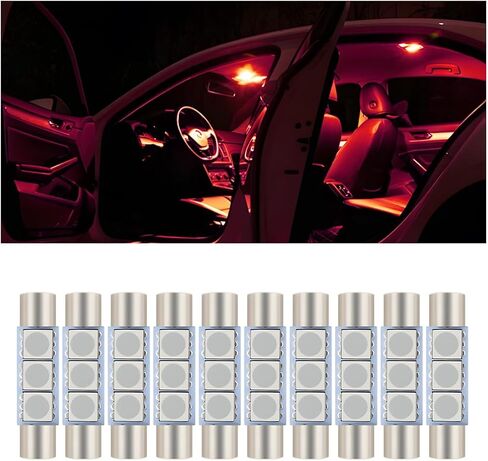 Mandark 10PCS 31mm Car Roof LED Reading Light Bulb, 12V 3SMD 5050 Chips Super Bright Automobile Sun Visor Makeup Lights, Waterproof Vehicle Interior Lighting Accessories, Universal Fit (White) in Saudi Arabia