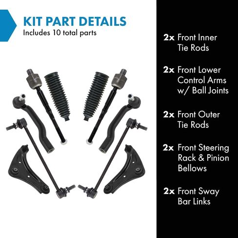 TRQ Front Steering and Suspension Kit Arm with Ball Joint Steering Rack & Pellow Bellow Bar Bar Bar Rink Rox Rod متوافق مع 2011-2017 Nissan Juke 2011-2012 LEAF in Saudi Arabia