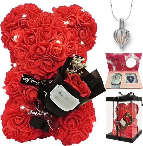 Mothers' Day Gift For Mom Grandma Red Rose Flower Teddy Bear Blind Box Pearl Necklace For Valentine’s day Birthday Holiday Gifts For Her, Wife Girlfriend Women Gift Wedding Anniversary Home Decor in Kuwait