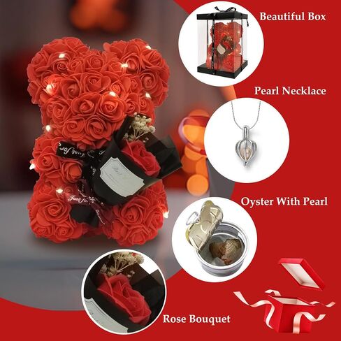 Mothers' Day Gift For Mom Grandma Red Rose Flower Teddy Bear Blind Box Pearl Necklace For Valentine’s day Birthday Holiday Gifts For Her, Wife Girlfriend Women Gift Wedding Anniversary Home Decor in Kuwait