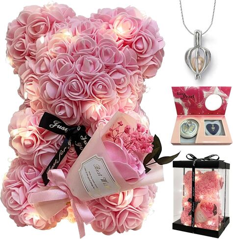 Mothers' Day Gift For Mom Grandma Red Rose Flower Teddy Bear Blind Box Pearl Necklace For Valentine’s day Birthday Holiday Gifts For Her, Wife Girlfriend Women Gift Wedding Anniversary Home Decor in Kuwait