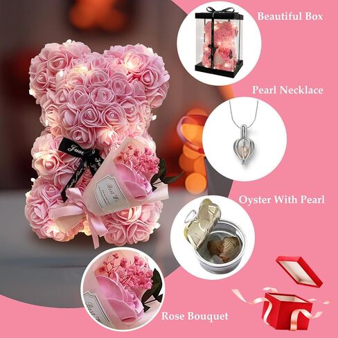 Mothers' Day Gift For Mom Grandma Red Rose Flower Teddy Bear Blind Box Pearl Necklace For Valentine’s day Birthday Holiday Gifts For Her, Wife Girlfriend Women Gift Wedding Anniversary Home Decor in Kuwait