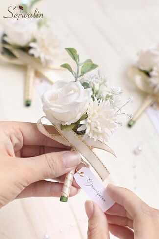Serwalin 2 Pcs White Boutonniere for Men, Groom Groomsmen Best Man Guest Boutonnieres, Artificial Flowers Silk Rose for Wedding Prom Ceremony Anniversary Party Homecoming in Saudi Arabia