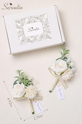Serwalin 2 Pcs White Boutonniere for Men, Groom Groomsmen Best Man Guest Boutonnieres, Artificial Flowers Silk Rose for Wedding Prom Ceremony Anniversary Party Homecoming in Saudi Arabia