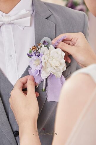 Serwalin 2 Pcs White Boutonniere for Men, Groom Groomsmen Best Man Guest Boutonnieres, Artificial Flowers Silk Rose for Wedding Prom Ceremony Anniversary Party Homecoming in Saudi Arabia