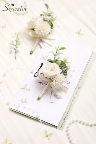 Serwalin 2 Pcs White Boutonniere for Men, Groom Groomsmen Best Man Guest Boutonnieres, Artificial Flowers Silk Rose for Wedding Prom Ceremony Anniversary Party Homecoming in Saudi Arabia