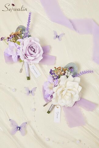 Serwalin 2 Pcs White Boutonniere for Men, Groom Groomsmen Best Man Guest Boutonnieres, Artificial Flowers Silk Rose for Wedding Prom Ceremony Anniversary Party Homecoming in Saudi Arabia