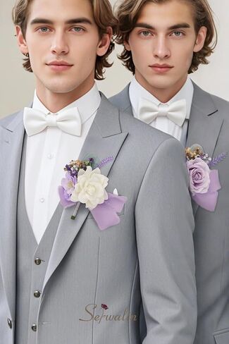 Serwalin 2 Pcs White Boutonniere for Men, Groom Groomsmen Best Man Guest Boutonnieres, Artificial Flowers Silk Rose for Wedding Prom Ceremony Anniversary Party Homecoming in Saudi Arabia
