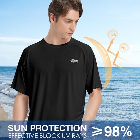 Riverruns Men's Fishing Shirt Short Sleeve UPF 50+ UV Sun Protection T-Shirt Rash Guard Swim Shirt #1024 in Kuwait