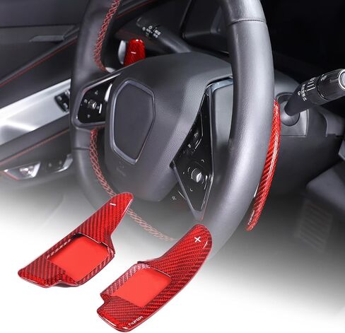 Car Steering Wheel Shifter Paddles Cover Trim Compatible with Chevrolet Corvette C8 2020-2025 100% Real Carbon Fiber 4PCS Shift Paddle Extended Interior Trim Accessories (Red Carbon) in Saudi Arabia