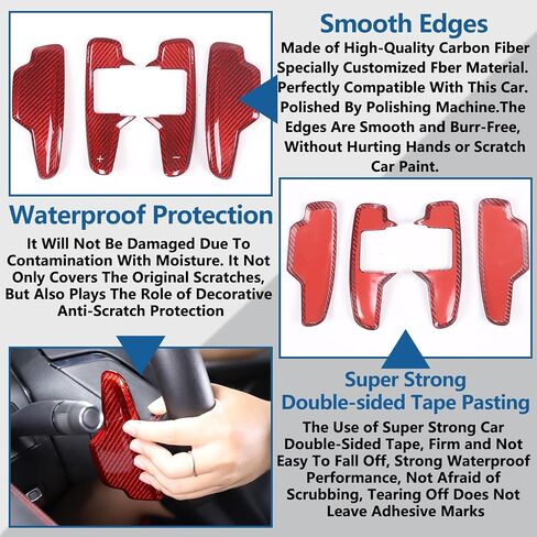 Car Steering Wheel Shifter Paddles Cover Trim Compatible with Chevrolet Corvette C8 2020-2025 100% Real Carbon Fiber 4PCS Shift Paddle Extended Interior Trim Accessories (Red Carbon) in Saudi Arabia