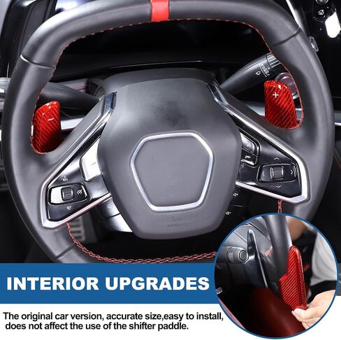 Car Steering Wheel Shifter Paddles Cover Trim Compatible with Chevrolet Corvette C8 2020-2025 100% Real Carbon Fiber 4PCS Shift Paddle Extended Interior Trim Accessories (Red Carbon) in Saudi Arabia