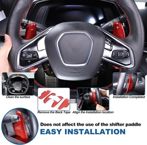 Car Steering Wheel Shifter Paddles Cover Trim Compatible with Chevrolet Corvette C8 2020-2025 100% Real Carbon Fiber 4PCS Shift Paddle Extended Interior Trim Accessories (Red Carbon) in Saudi Arabia