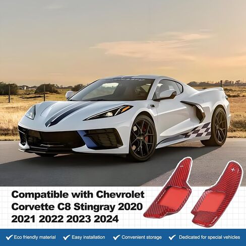 Car Steering Wheel Shifter Paddles Cover Trim Compatible with Chevrolet Corvette C8 2020-2025 100% Real Carbon Fiber 4PCS Shift Paddle Extended Interior Trim Accessories (Red Carbon) in Saudi Arabia