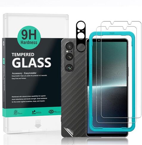 Ibywind 2 Pack Screen Protector For Sony Xperia 1 VI 5G 6.5",9H Hardness Tempered Glass,With 1Pc Camera Lens Protector,1Pc Back Carbon Fiber Film in Saudi Arabia