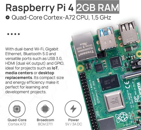 Raspberry PI 4 4GB Starter Kit | 64 جيجابايت microsd | Oficial USB-C إمدادات الطاقة | حالة من الأسلوب | 4K Micro HDMI Cable 1M | تقليل الحرارة in Kuwait