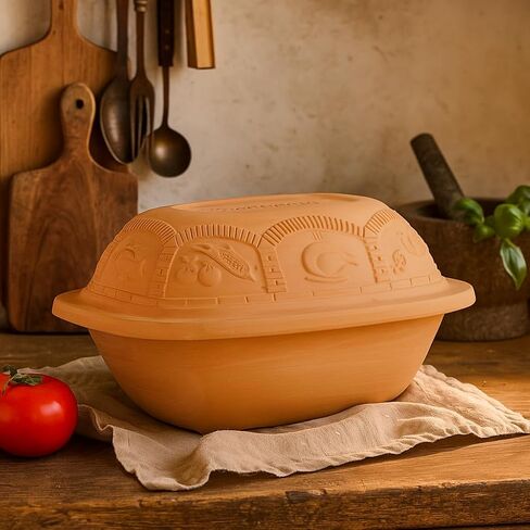 Eurita Clay Roaster, 7.2 Quart, 6.8 Litres, Non-Stick Earthenware, Toxin-Free, Healthy Clay Pot Cooking, Versatile Cooking Dutch Oven, Digital Recipe and Instructions Included in Saudi Arabia